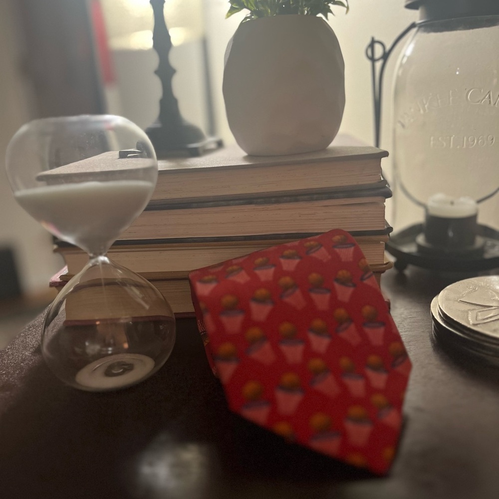 Vibrant Red Necktie with Basketball Hoop  Pattern by Utopia